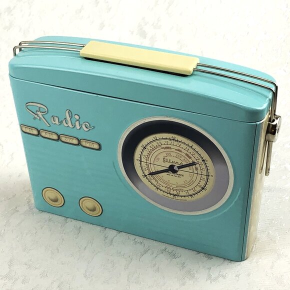 Homegoods Collectible Radio Tin / Retro Sky-Blue “Radio” Lunch Box or Décor - Picture 6 of 14